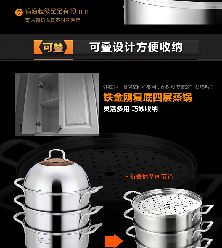 金钥匙（GOLDENKEY）蒸锅 四层 28cm不锈钢复底蒸笼