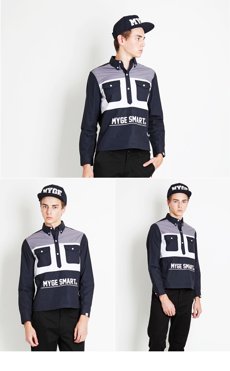 yoho!有货潮牌mygesmart/16新品衬衫男 半开门襟拼色长袖衬衫 黑色 s