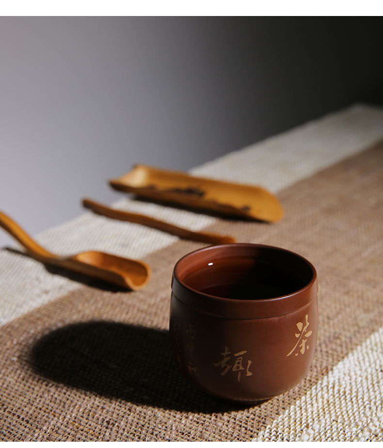 觅陶云南建水紫陶茶杯周连和大师纯手工建水紫陶杯彩填主人杯品茗杯子