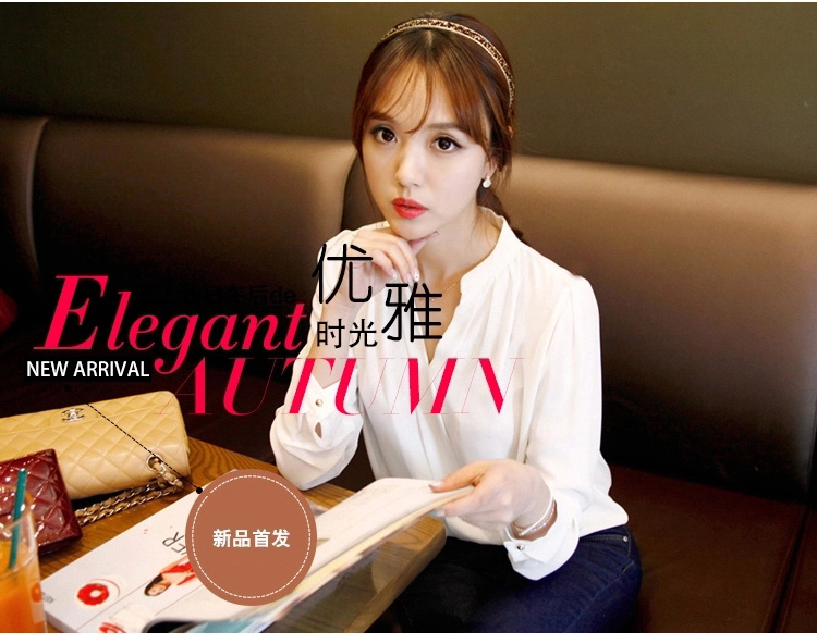 
                                        埃族雪纺衫女装2017春夏秋季新款长袖衬衫大码打底上衣 如图 M                