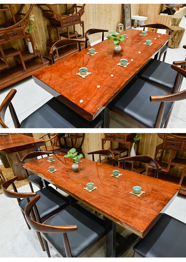 聚盛堂 巴花大板茶桌套装 实木老板办公桌会议桌椅 巴花非花圈椅套装