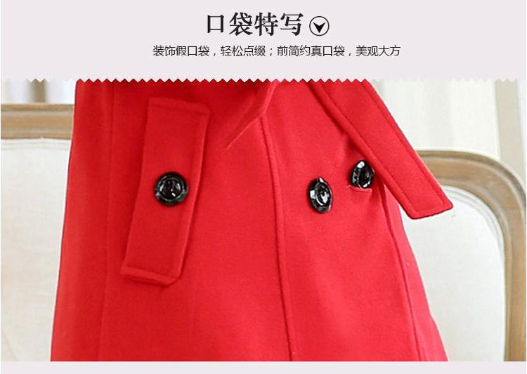 纤朵魅2015秋冬新款毛呢大衣女中长款韩版大毛领双排扣呢子外套女#N1067 黑色   XL