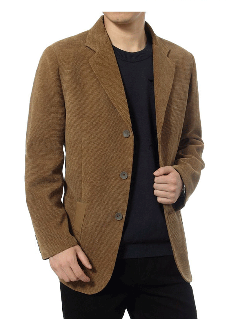 美国保罗品牌休闲西装男男装新款灯芯绒中年爸爸装西服男士外套上衣