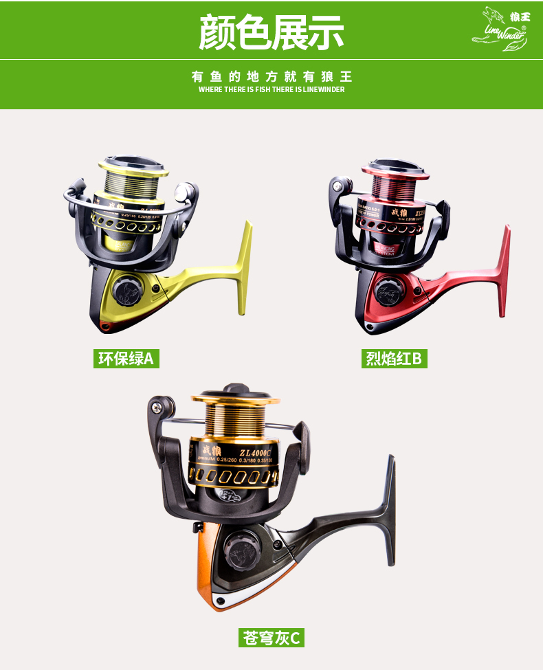 狼王渔轮 战狼红绿色金属渔轮无间隙13轴承纺车轮鱼线轮海竿轮路亚