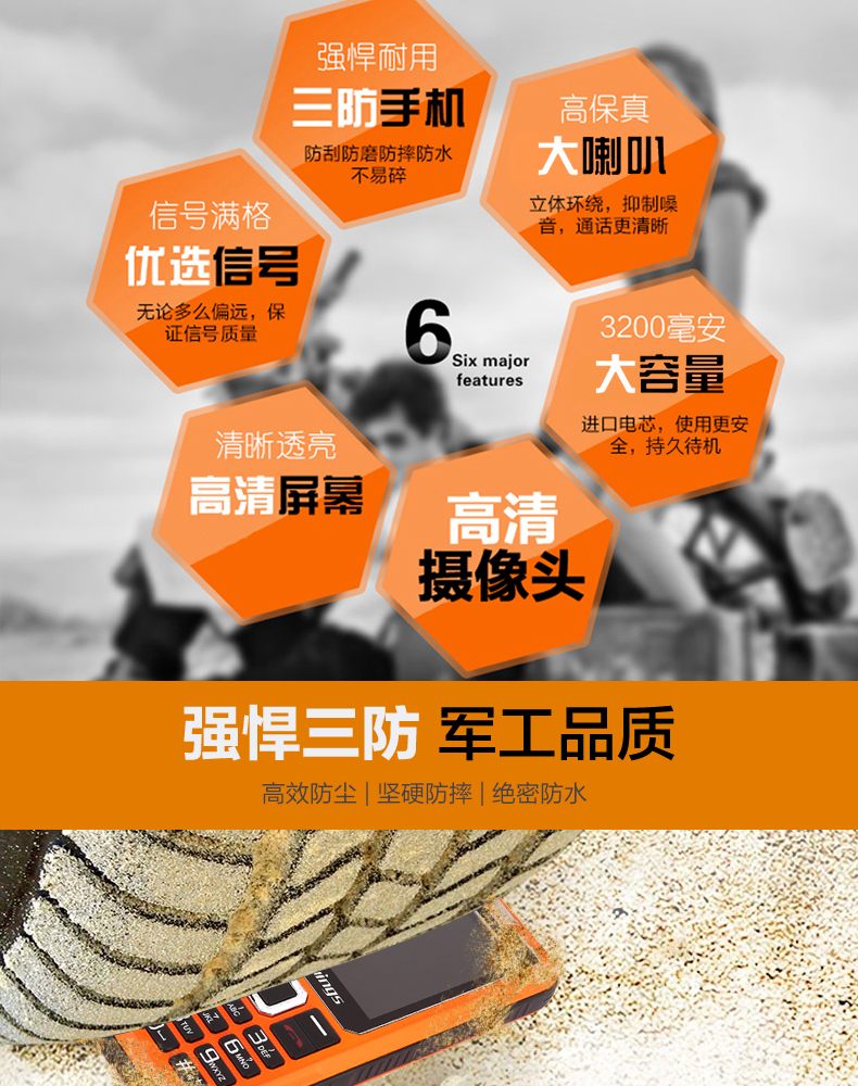 美翼（Meiwings）E88 电信2G 三防老人手机 橙色