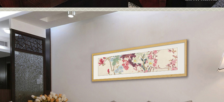 橙舍 客厅装饰画中式沙发背景墙画有框书房挂画卧室床头画现代餐厅牡丹国画花卉 戴志文百花齐放 古韵桃木01 装裱高37*长138