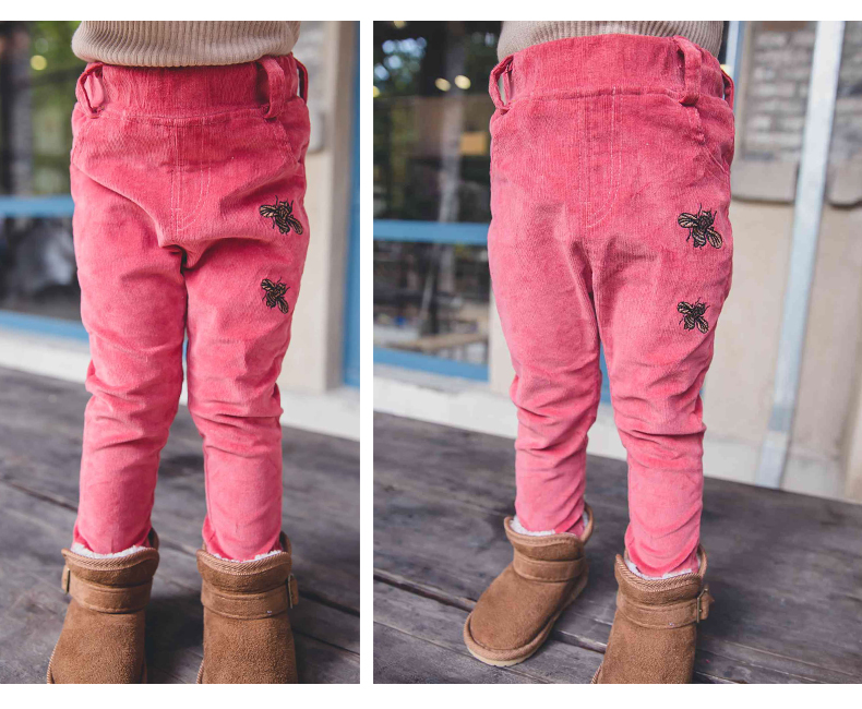 悍风童装2015新款女童秋装小蜜蜂灯芯绒长裤儿童小童裤子 皮红色