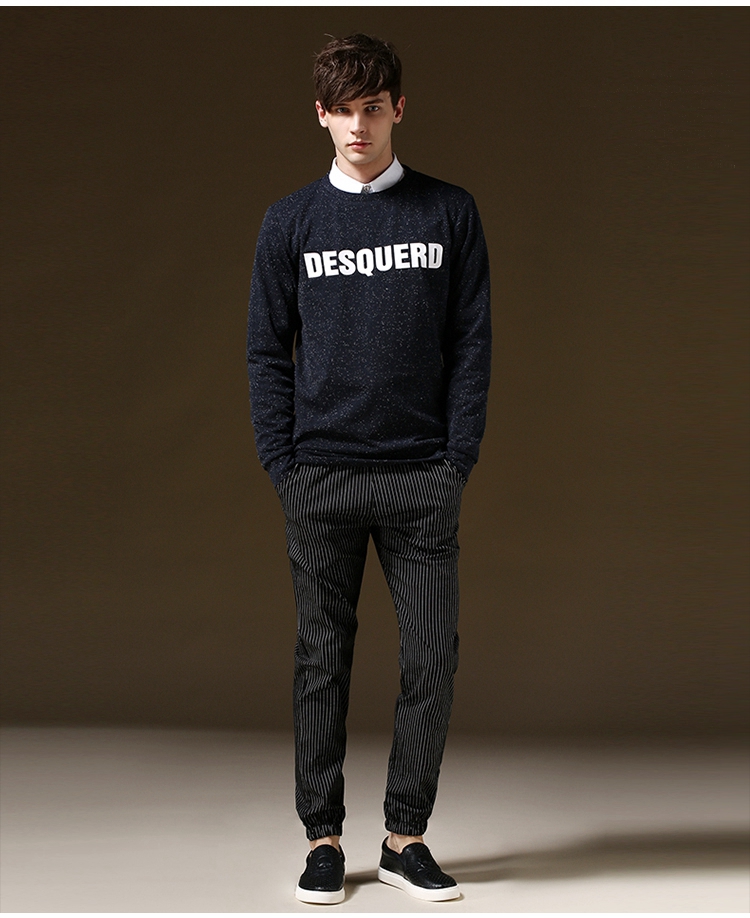 mcchomme2015秋装新款韩版时尚修身卫衣男式雪花印花加大码圆领针织