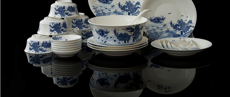 
                                                                                瓷物语餐具套装陶瓷碗盘碟青花瓷碗套装礼品 26头雪语花香配汤碗                