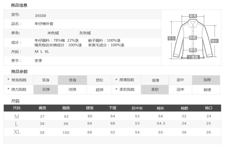 潮米范2015韩版牛仔棉服加厚羊羔毛袄子短外套女秋冬D4509 米色绒 XL