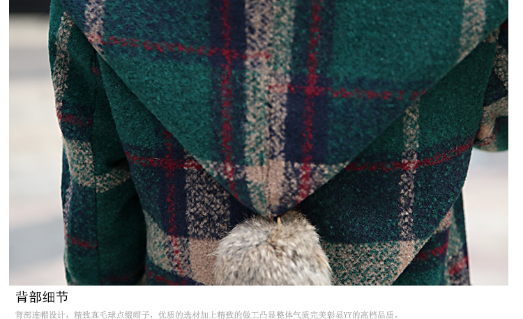 afacai毛呢外套 女装2015秋冬新品韩版修身中长款连帽格子呢子大衣女潮 A4808 红格 M