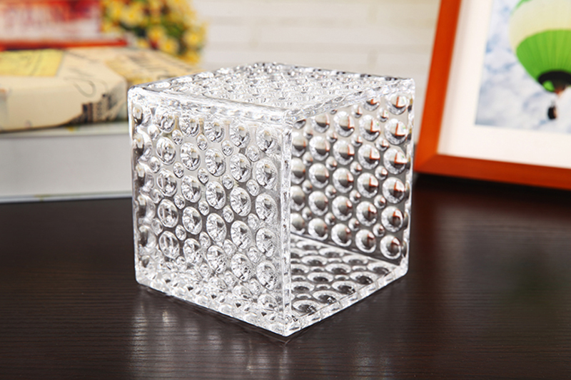 bingyi经典水晶玻璃花器透明正方形玻璃方缸花瓶水培绿萝12cm方缸1000