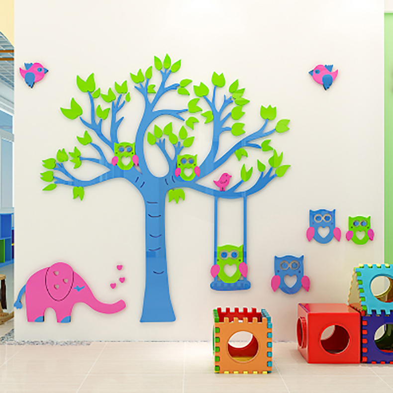 舒厅幼儿园墙贴画3d立体亚克力墙贴纸自粘卡通可爱教室班级文化墙儿童