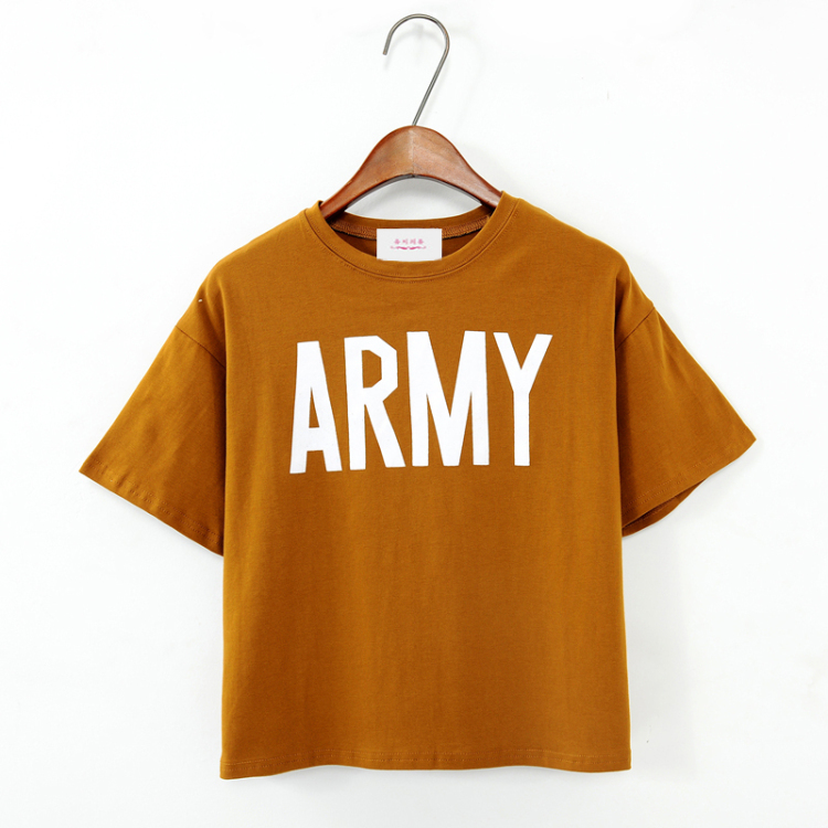 萤月丽织简约休闲army字母印花宽松短袖t恤女韩版 原宿风c3 白色 均码