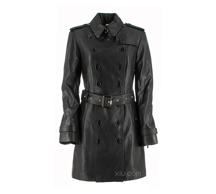 burberry 博柏利 2015新款 女士经典纯色皮衣 黑色 8