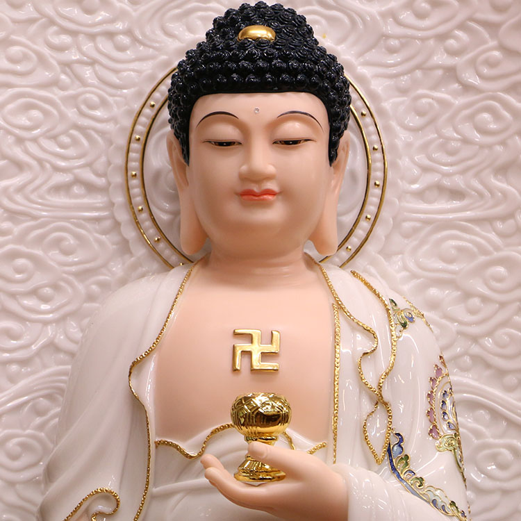 工艺汉白玉佛像供西方三圣摆件圆通工艺居家供奉石雕神像26寸阿弥陀佛