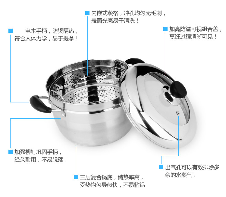 
                                        锐友（RUIYOU） 24cm加厚复底不锈钢日式蒸锅单层电磁炉多用                