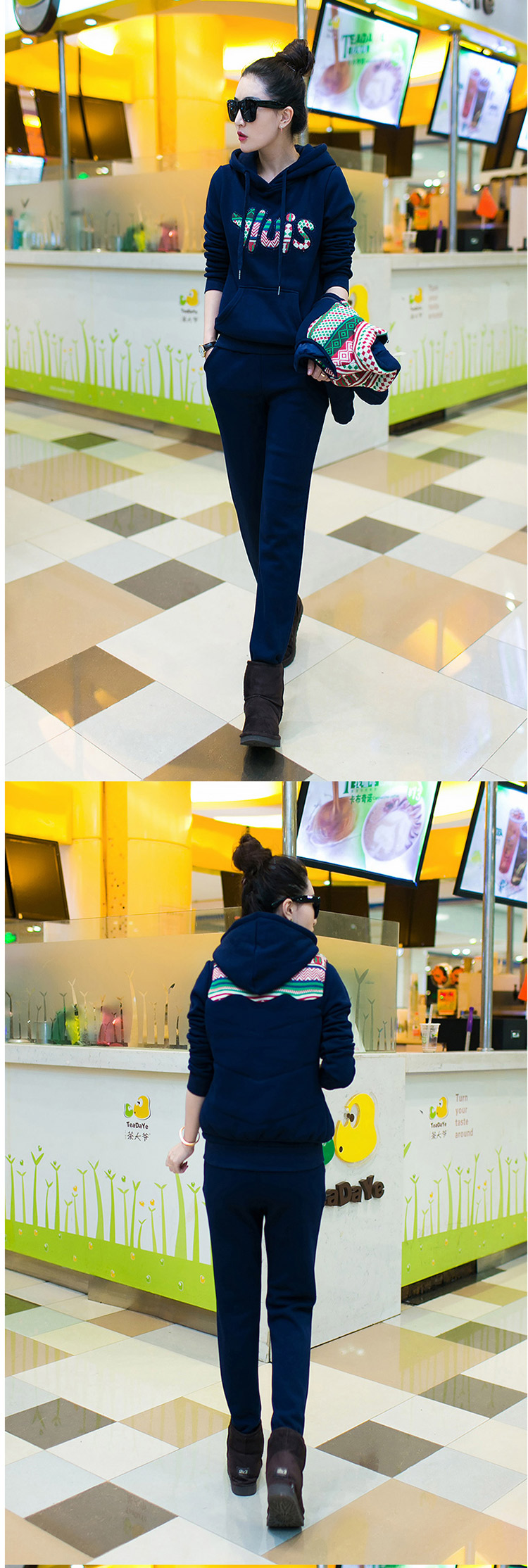 夜观蝶2015秋冬新款卫衣运动服套装 女 2813 宝蓝色 L