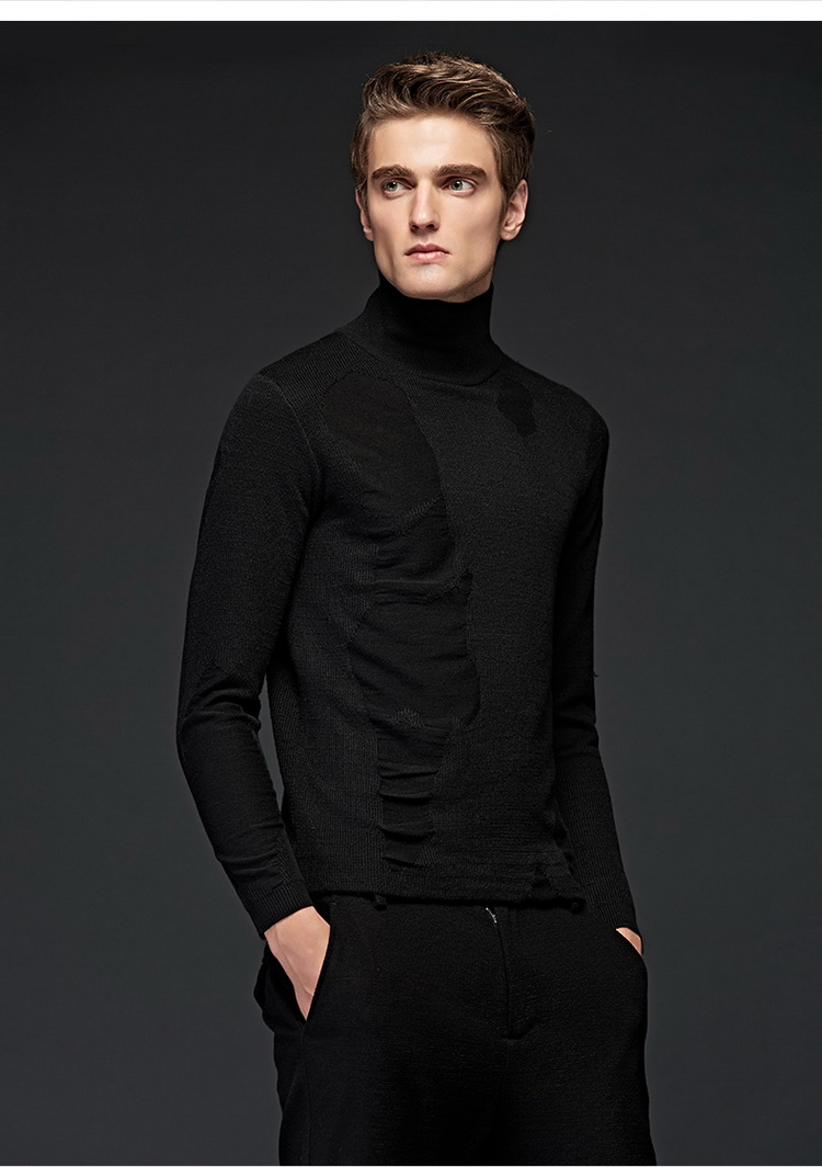 lilbetter黑标精英男士高领毛衣 纯色韩版秋季外套黑色休闲线衣男