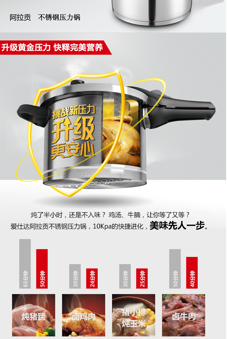 
                                        爱仕达（ASD） 24cm高压锅 阿拉贡304不锈钢压力锅7L电磁炉燃气灶通用QL1824                