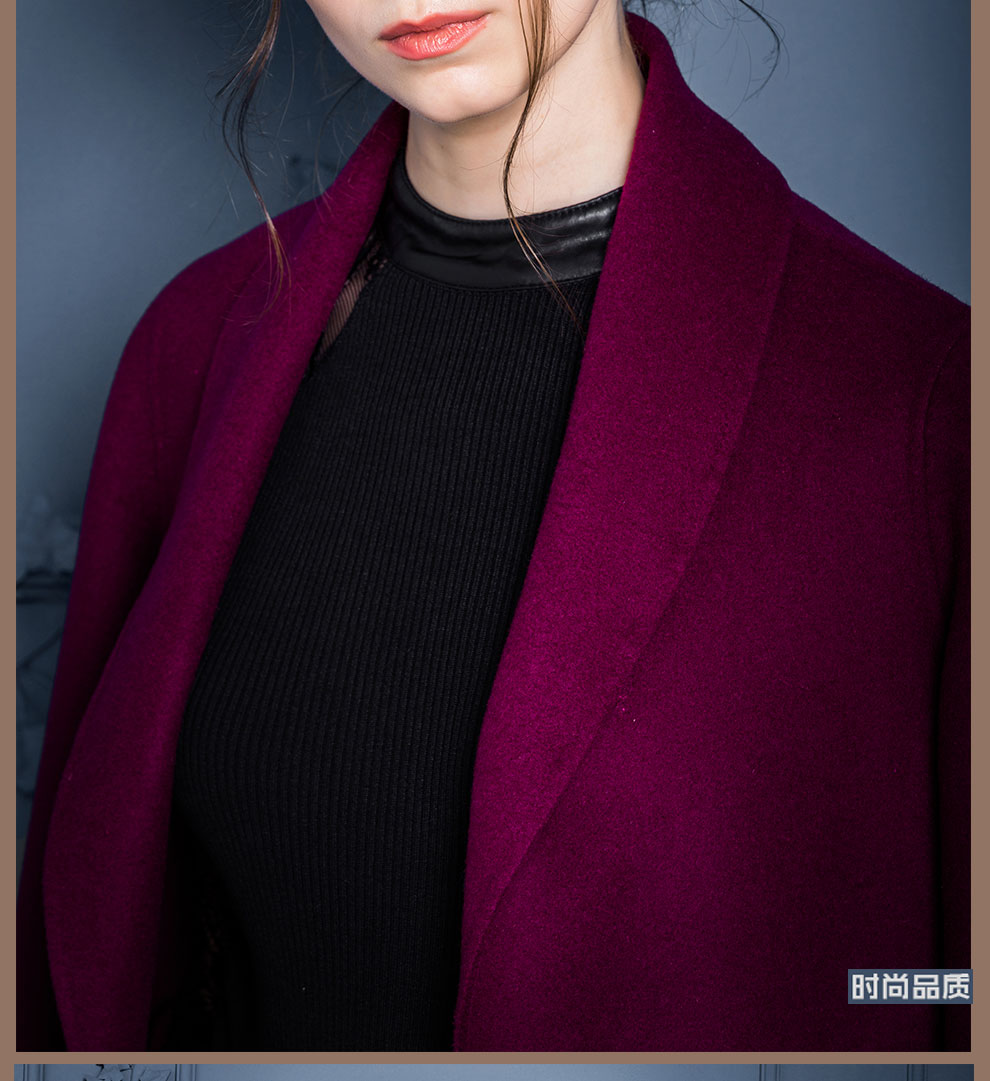 懿黛儿秋冬显瘦毛呢女外套双面呢大衣女中长款风衣糖果色毛呢外套羊绒 大红色 XL