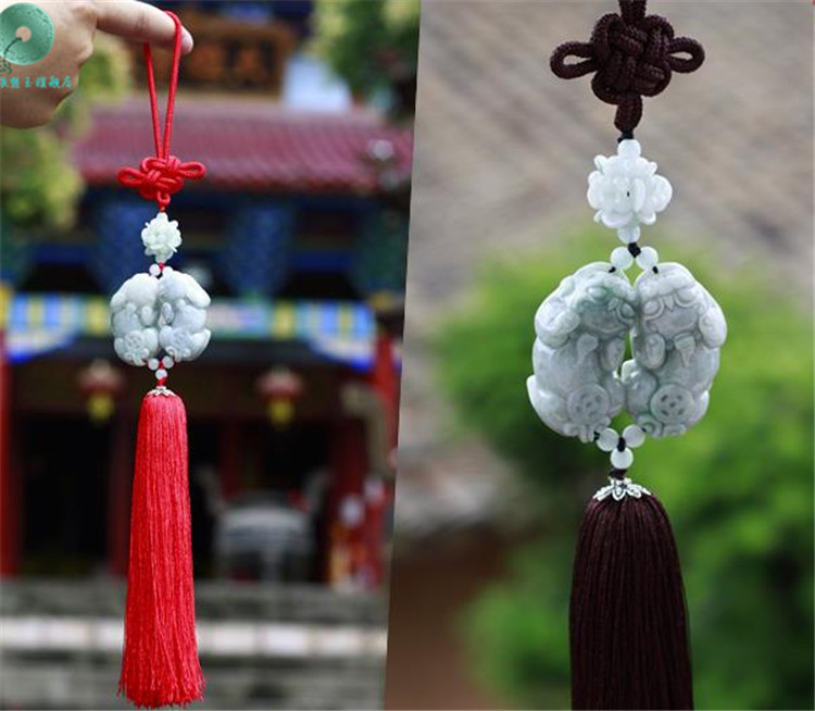 银想玉翡翠貔貅汽车挂件翡翠玉石貔貅车挂饰品中国结车内挂饰红绳