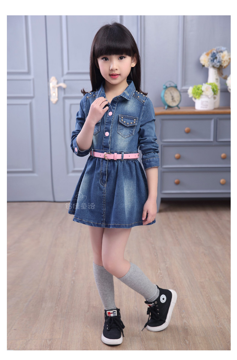 2016新款女大童牛仔裙儿童裙春装韩版裙装童装裙子女童打底连衣裙
