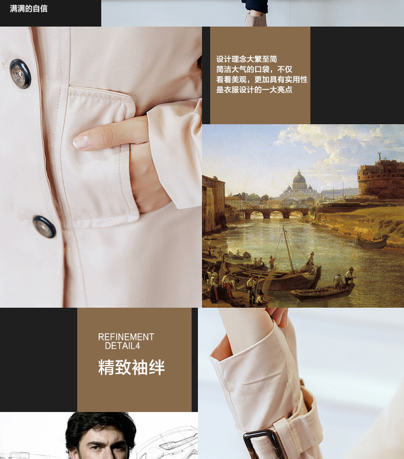 2015恺撒名奴新款正春秋装中长款韩版潮双排扣修身女装风衣外套女 秋款风雨 卡其色 XL