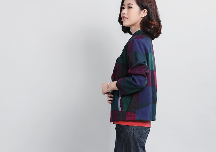 DK诚品 2015秋季新款时尚休闲女外套 棉质上衣短外套 中老年妈妈装大码女装 酒红 XS