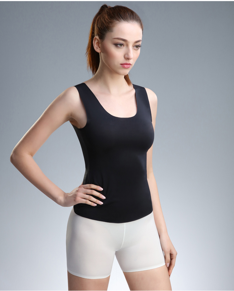 夏季女士打底背心无痕一片式随意裁uv领两穿超薄性感打底内衣短款