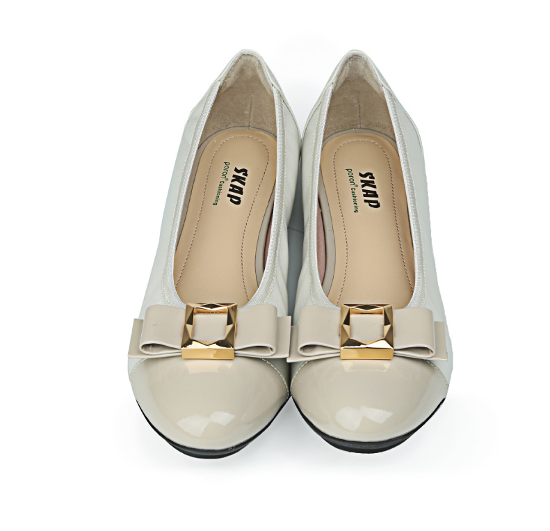 skap圣伽步春芭蕾羊皮女鞋甜美蝴蝶结浅口圆头平底单鞋10411434米白