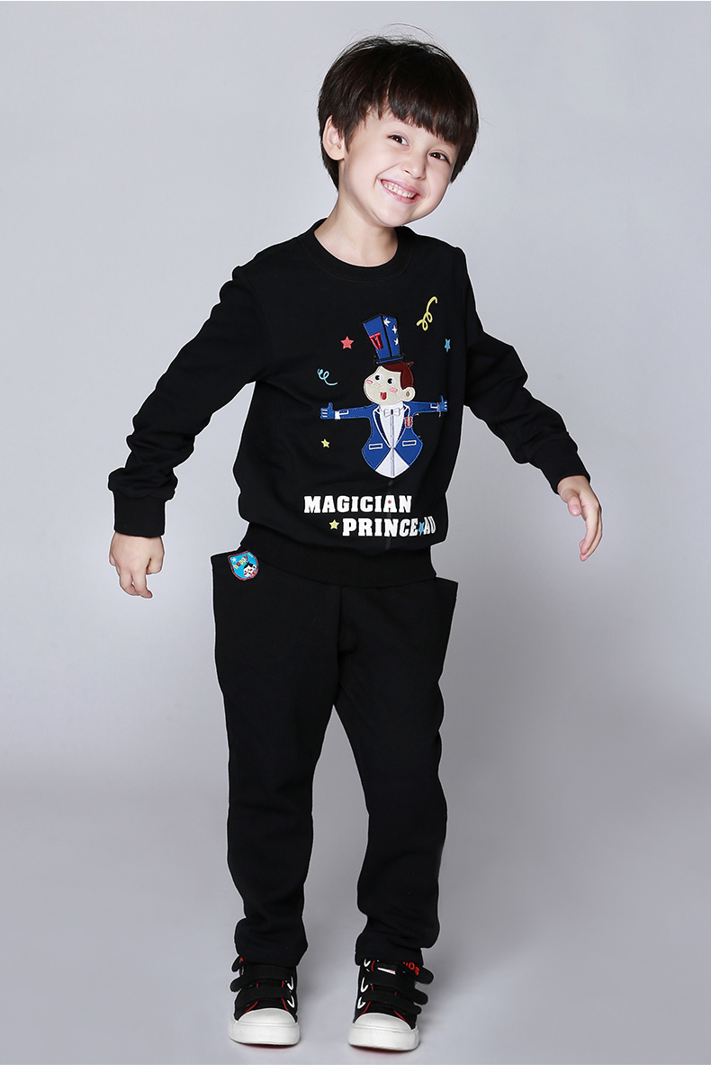 阿u童装 男童卡通卫衣 儿童套头运动装休闲长袖t恤衫 黑色 140