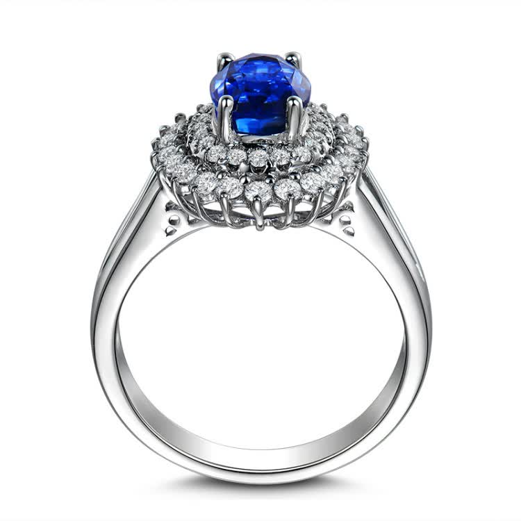 05克拉蓝宝石戒指 18k金镶嵌65分钻石 彩宝女戒 15个工作日高级定制