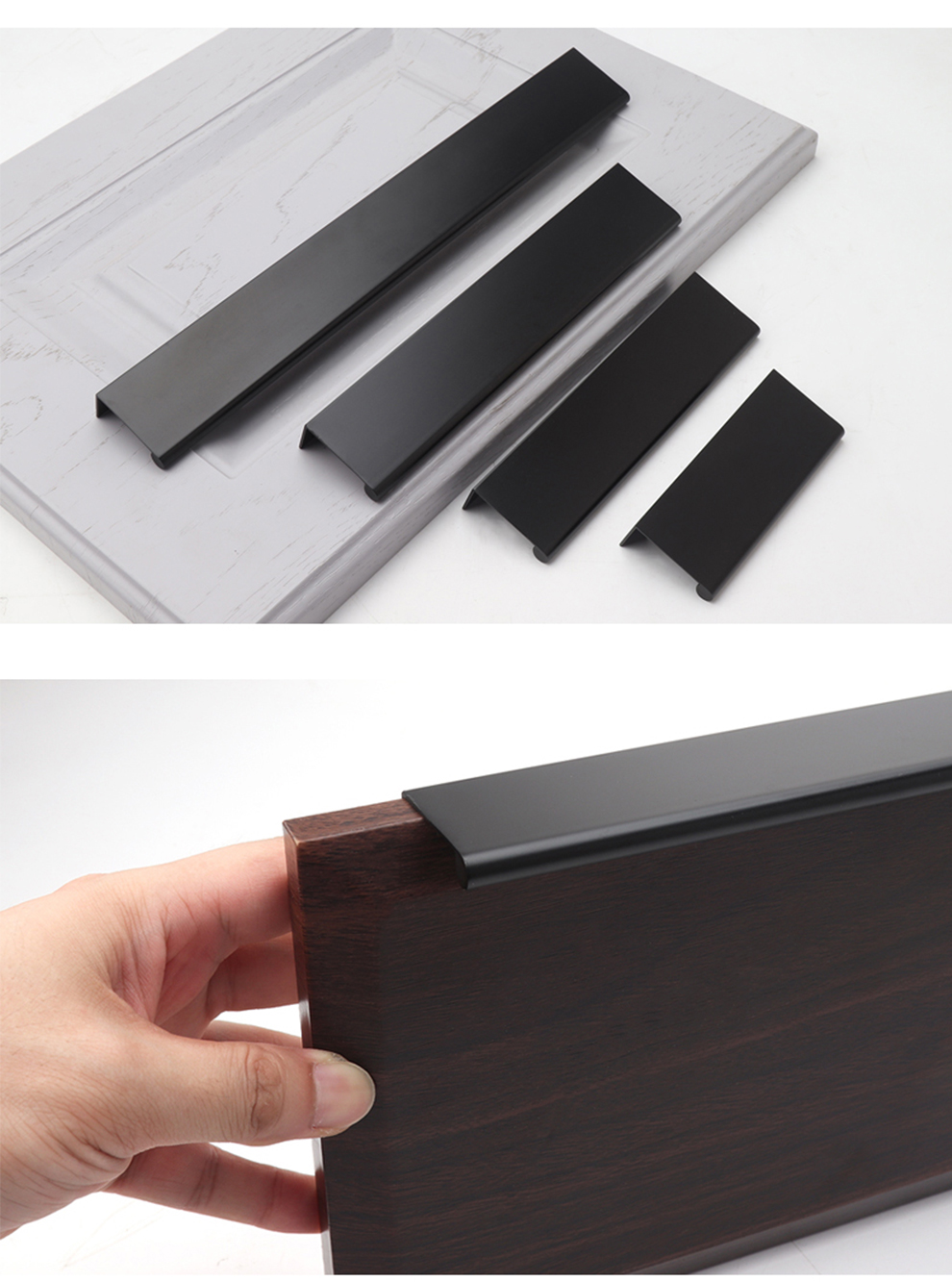 富达铭五金拉手黑色橱柜拉手柜门把手现代简约一字型隐形拉手加长暗