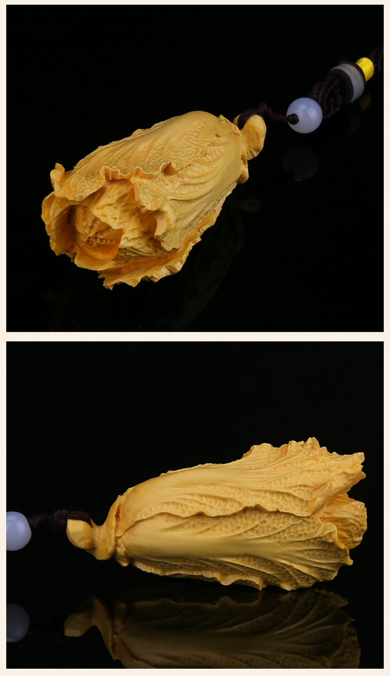 实木白菜黄杨木雕手把件小摆件项链挂件把玩雕刻工艺品百财收藏礼品