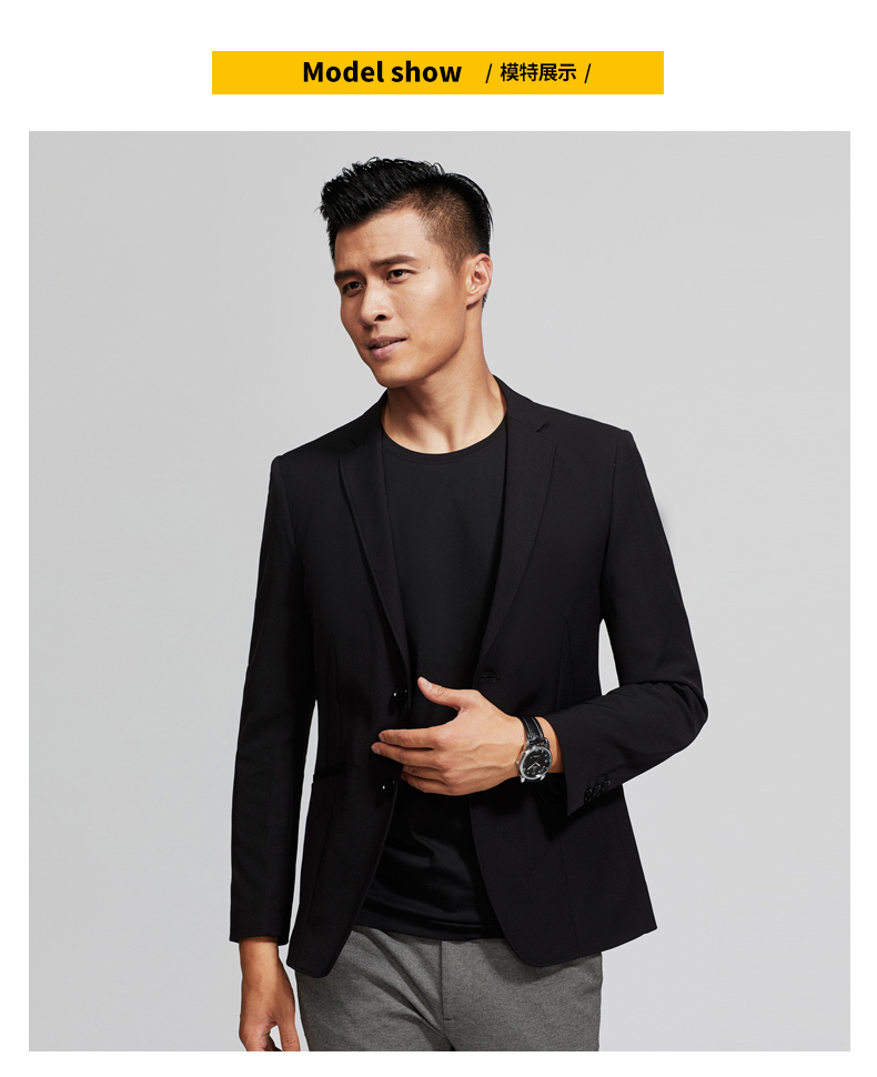虎豹男装平驳领西服两粒扣不开叉纯色便西男士外套黑色54a