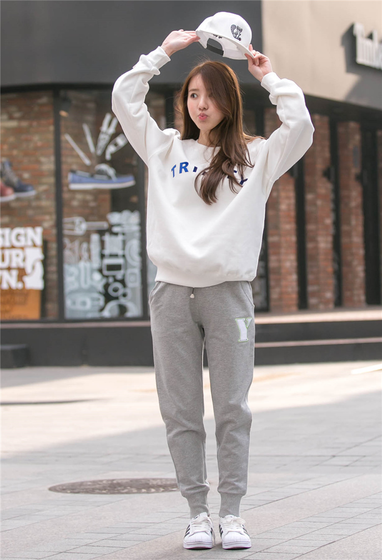 显瘦休闲裤女 时尚韩版运动裤 宽松加大码哈伦裤 纯色户外棉质卫裤潮