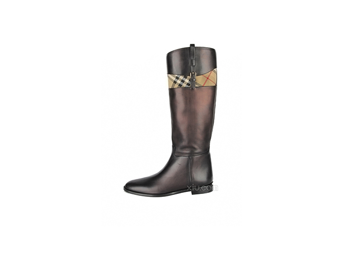 burberry 博柏利 2015秋冬女士格纹拼接休闲拉链长筒靴 黑色 38.