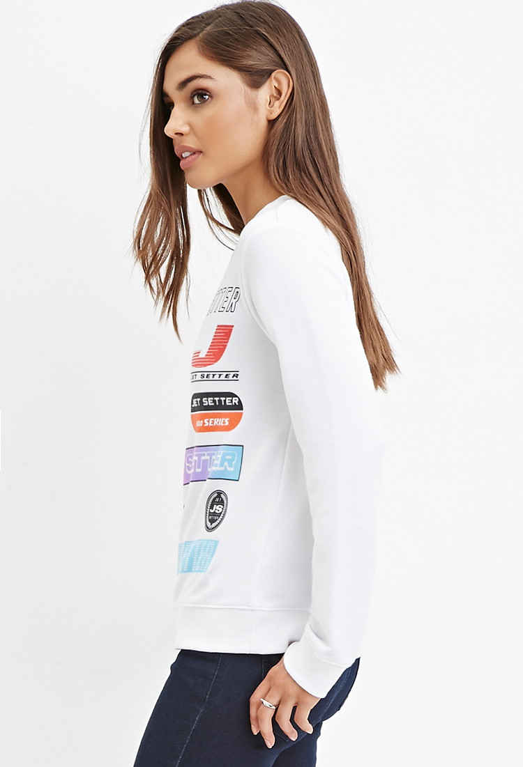 forever21 字母毛圈绒宽松长袖卫衣 白色/杂色 m