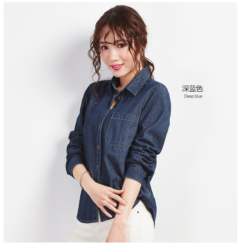 琼斯维格牛仔衬衫女宽松显瘦长袖外套牛仔衬衣 浅蓝色 XL
