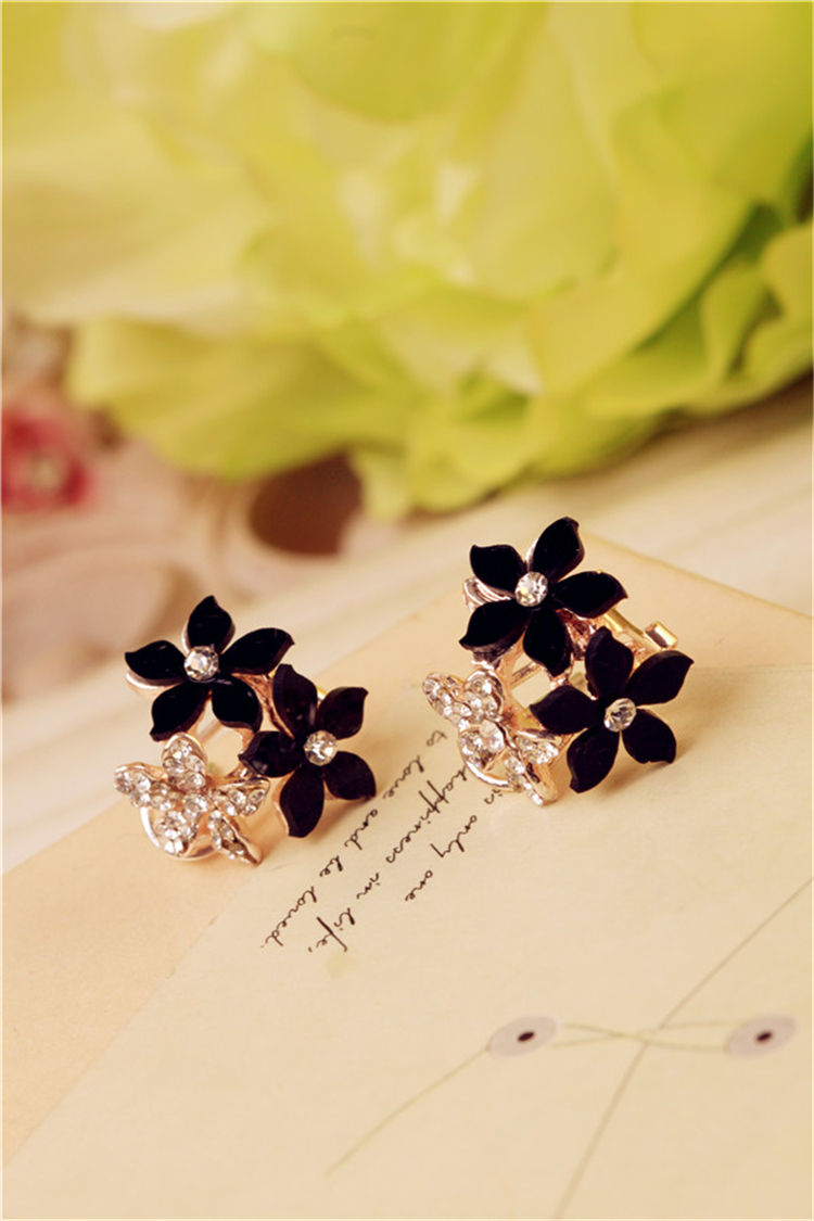 煜博 新款韩版小巧甜美双色花时尚淑女耳坠耳环耳饰耳钉女配饰
