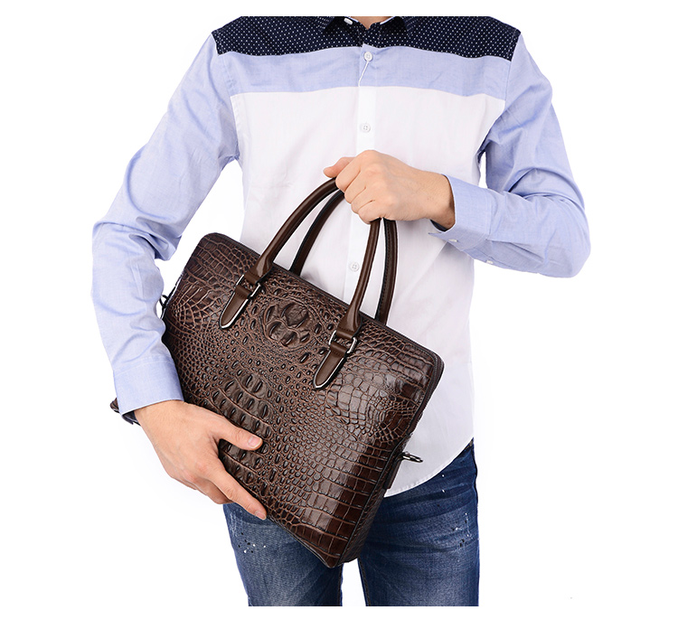 dw进口牛皮热卖男包手提男士鳄鱼纹公文包商务功能皮包休闲单肩包男