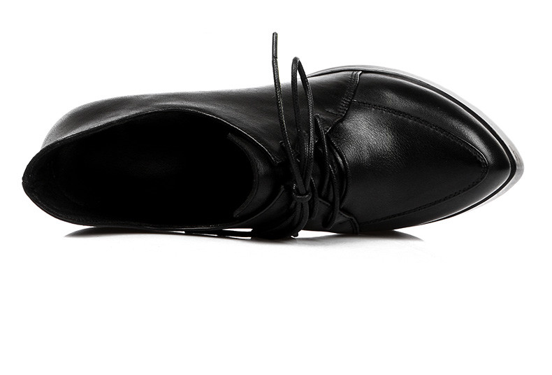 卡丝拉狄 cathyladi 欧美新款女士纯色粗跟百搭气质尖头系带单鞋 黑色