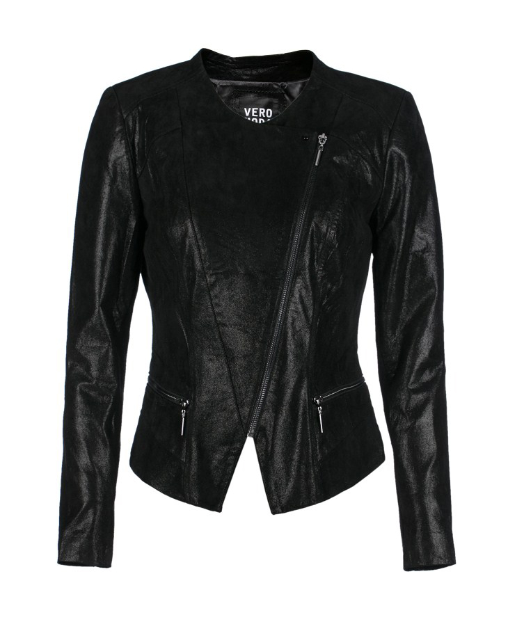 vero moda时尚斜拉链门襟真皮皮衣|316110023 010黑 175/92a/xl