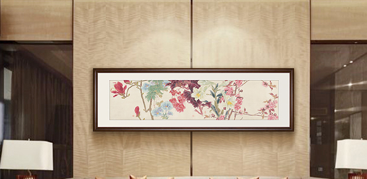 橙舍 客厅装饰画中式沙发背景墙画有框书房挂画卧室床头画现代餐厅牡丹国画花卉 戴志文百花齐放 古韵桃木01 装裱高37*长138