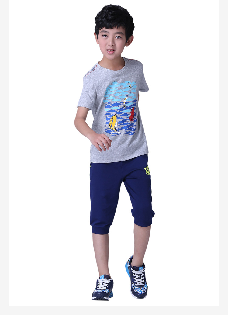 安踏童装 男童短袖t恤2016夏季新款儿童短t舒适透气棉质运动上衣