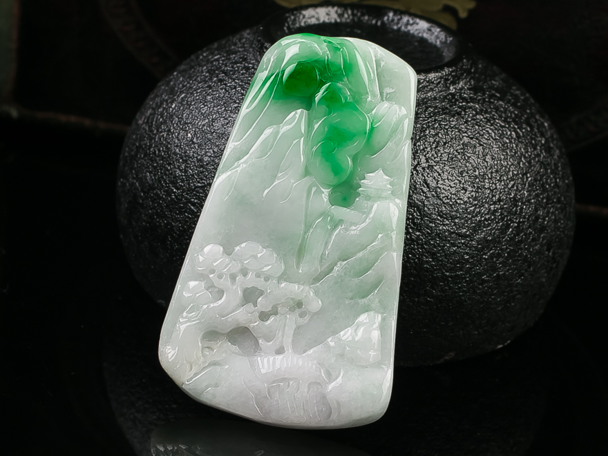 冰芝玉翡翠珠宝 白底青山水牌 17.25g