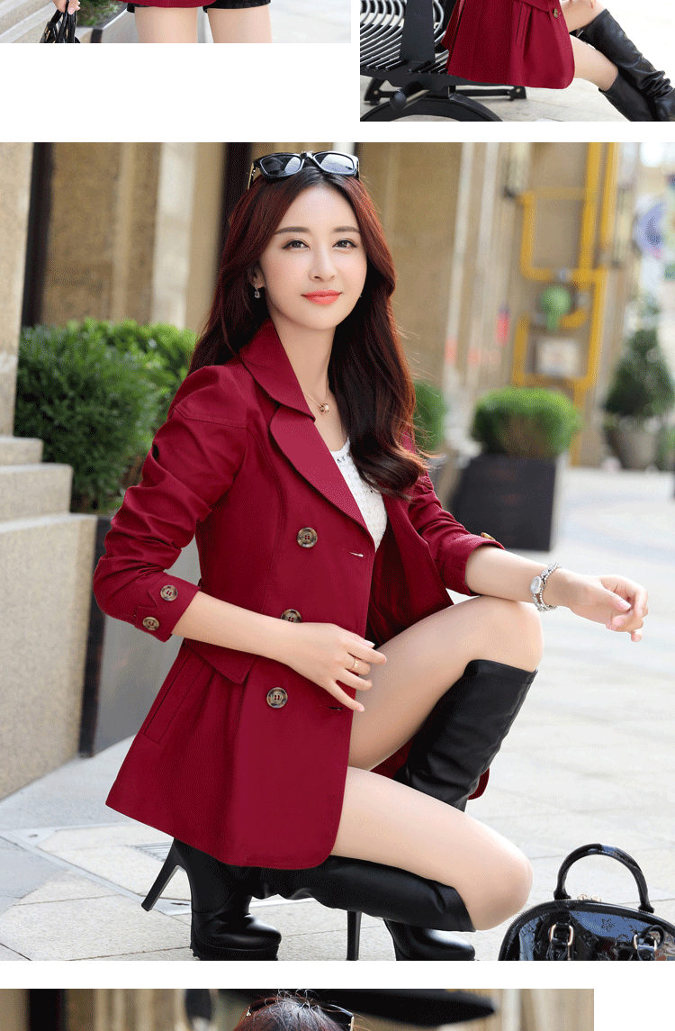衣度百科 短外套秋冬款2015秋款女装外套韩版修身短外套女5887 酒红色 L