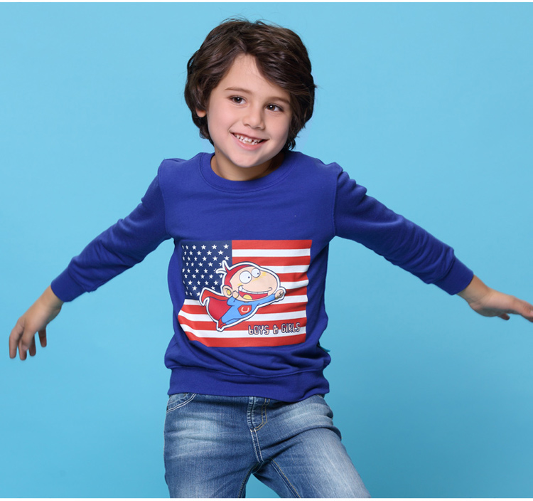 阿u童装 儿童校园超人潮卫衣男童t恤外套 蓝色 130