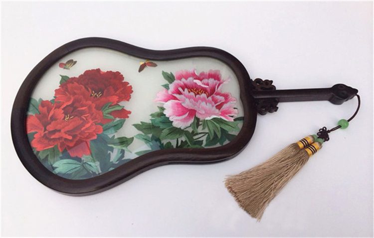 温馨里双面绣葫芦扇摆台苏绣刺绣成品鸡翅木葫芦扇外事礼品会议礼物款